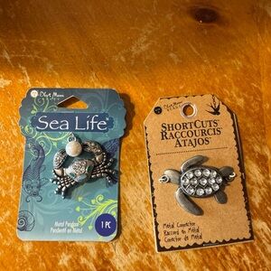 Sea Life Metal Pendant - Silver Crab Design and turtle - fun for making jewelry